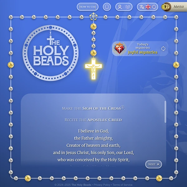 Screenshot of The Holy Beads website